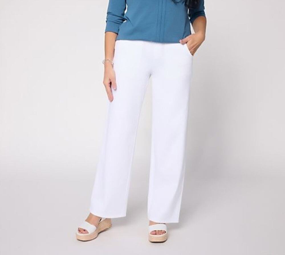 Denim & Co Petite XS White Comfy Knit Air Wide Leg Pants Pockets A713218 NWT